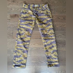 Naked and famous men’s camo pants with leopard lining